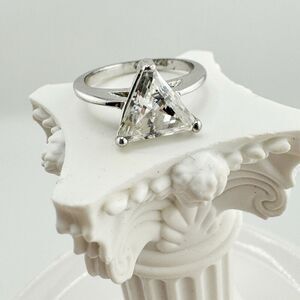 Vintage Trillion Cut CZ 925 Silver Ring Retro Geometric Statement Minimalist